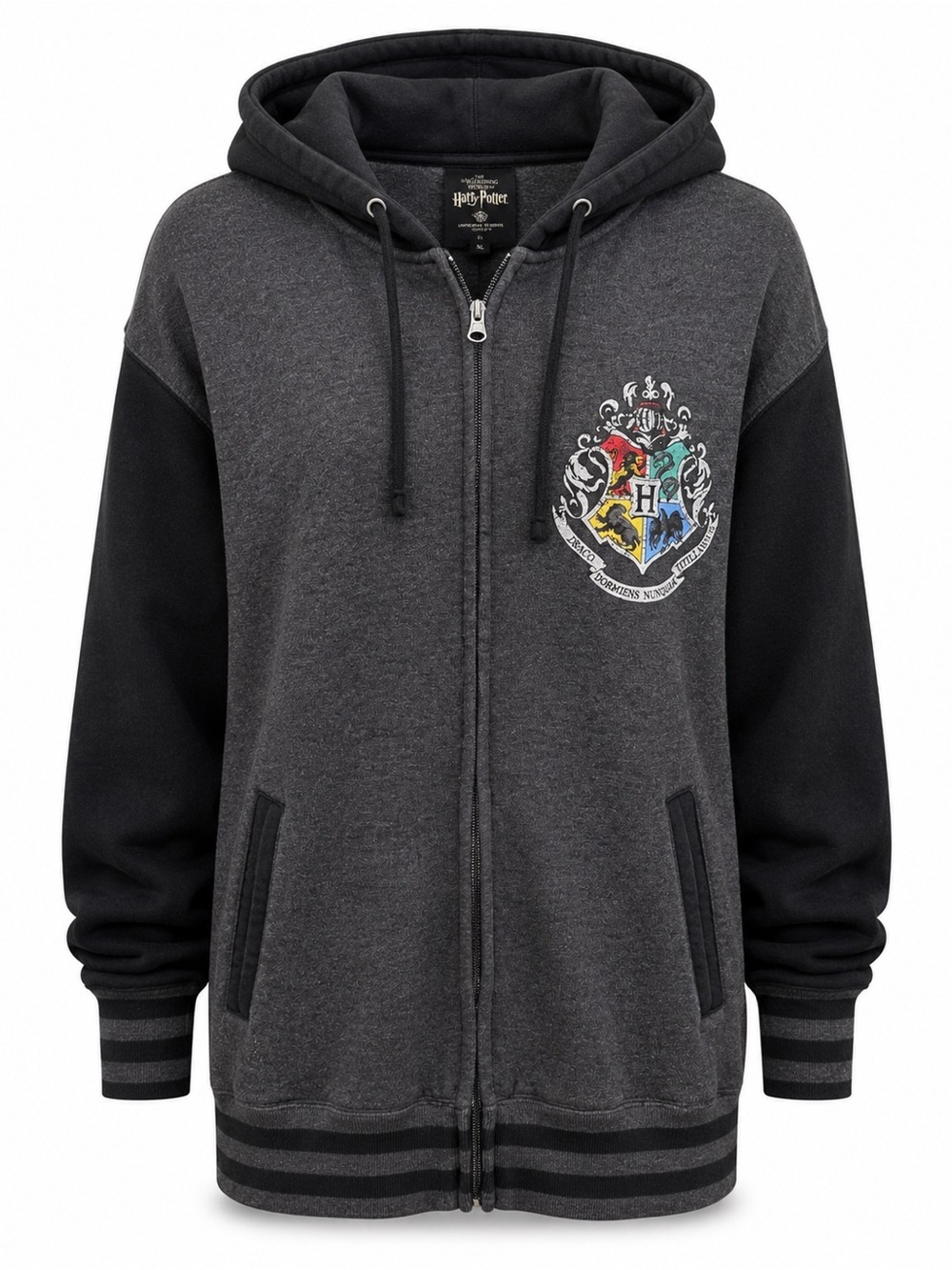 Harry Potter Hogwarts Crest Zip Hoodie XL Universal Studios Oversized Fleece